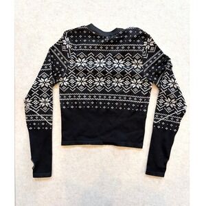 Vitality BaseLayer Henley Apres Ski Crop Top Black White Thumbholes Large NWOT